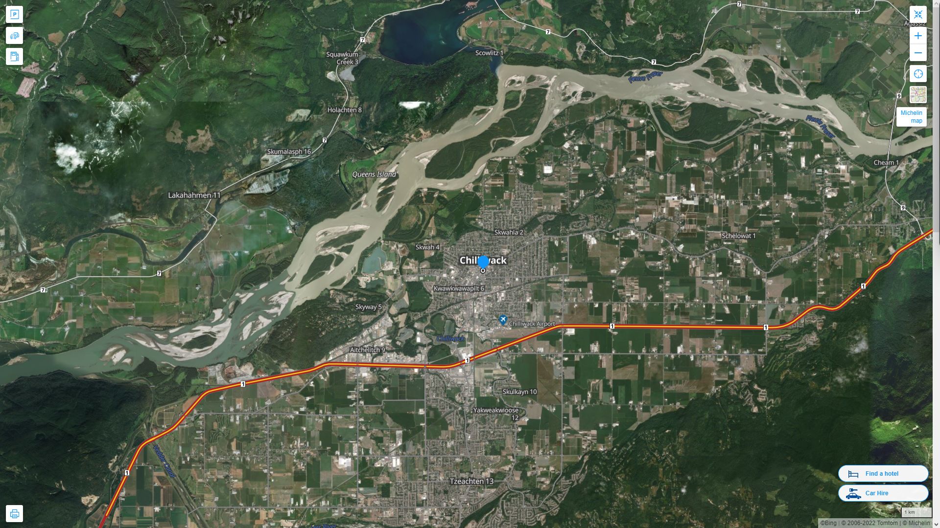 Chilliwack Canada Autoroute et carte routiere avec vue satellite